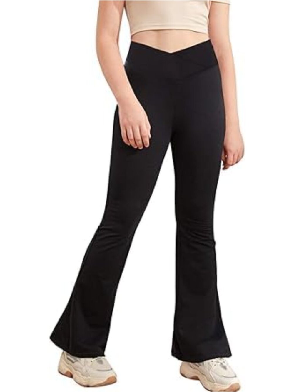 Girls Flare Leggings Cross High Waisted Bootcut Yoga Pants Stretchy Soft Full